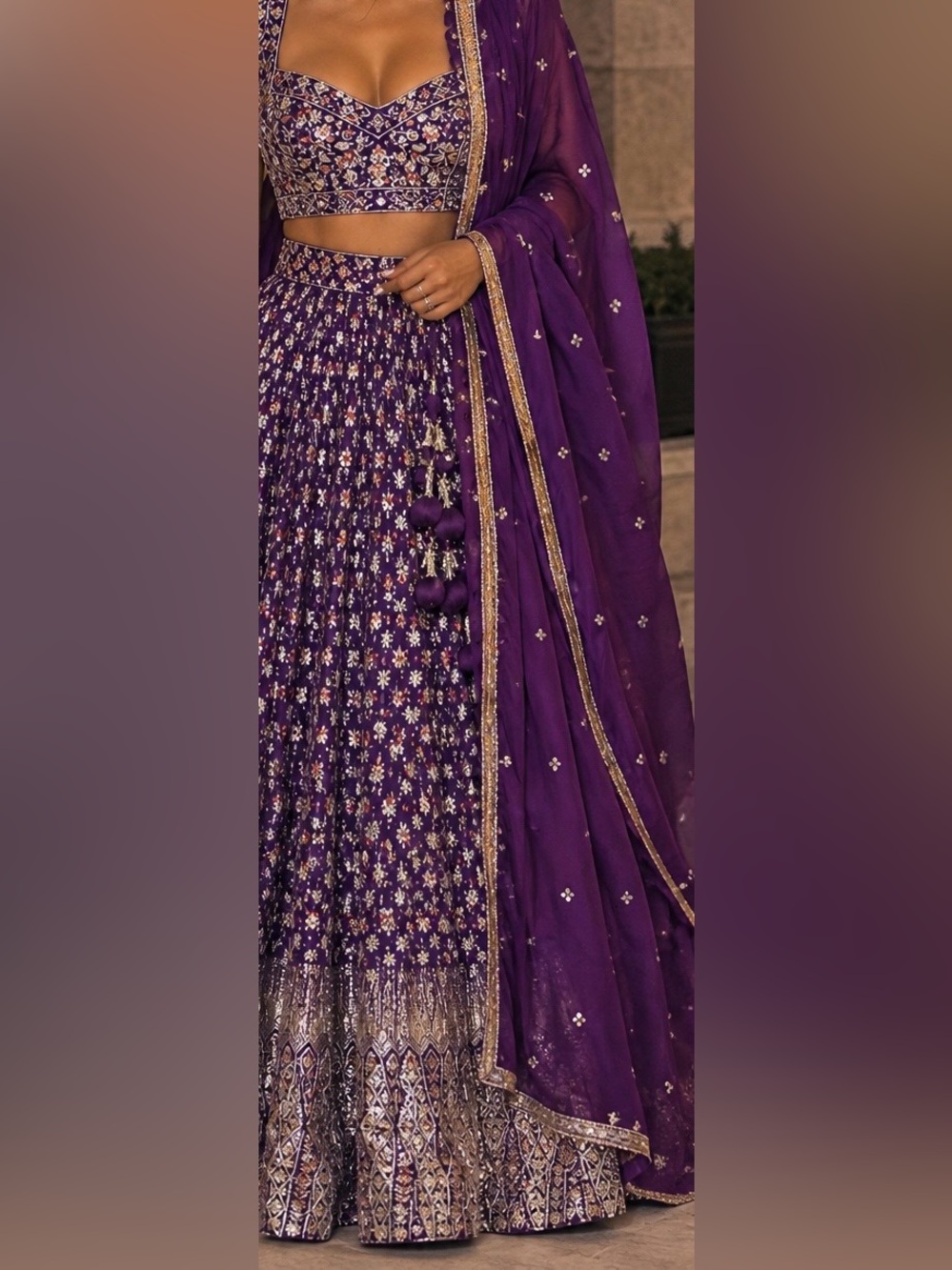 Purple Floral Lehenga with Dupatta Size XL
